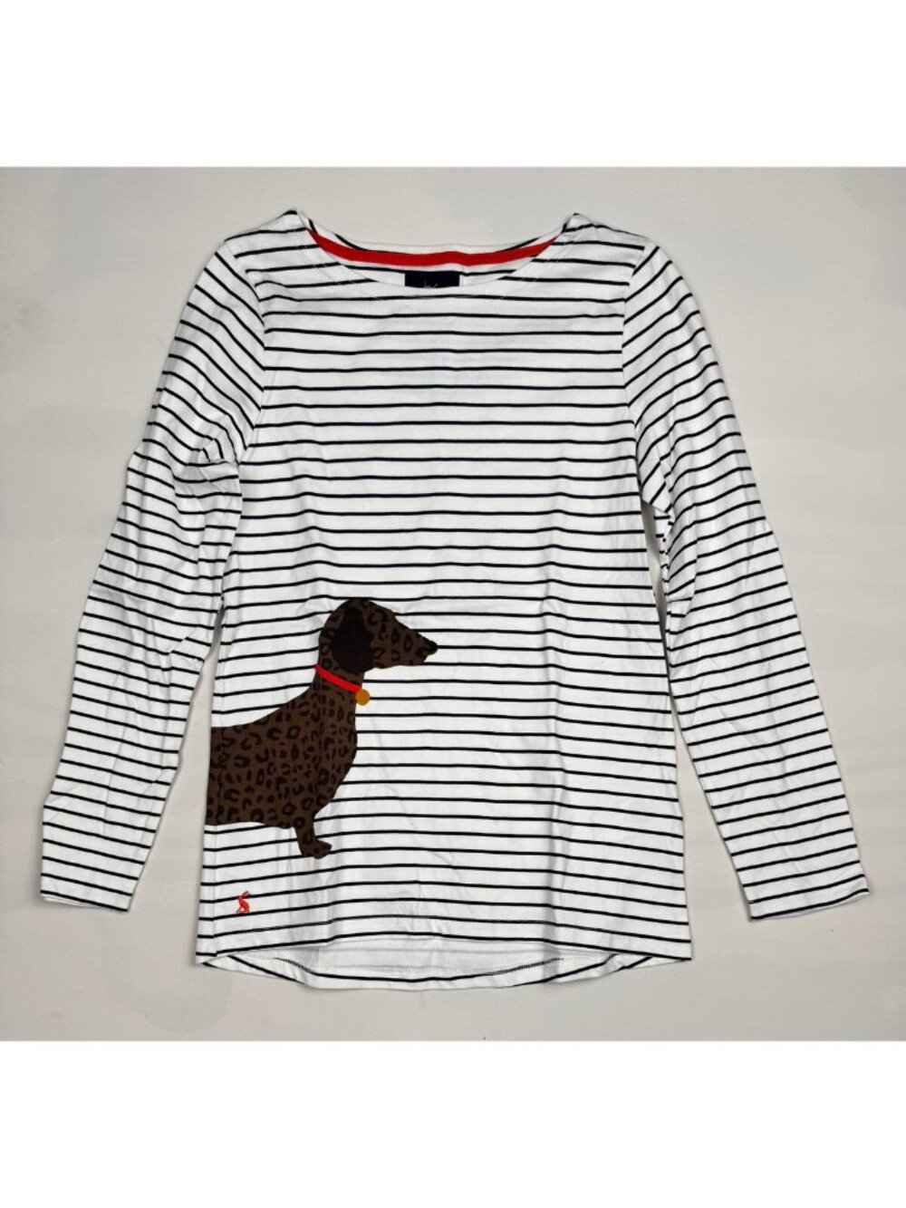 Joules Harbour Long Sleeve Top Stripe Dachshund Sausage Dog Cream Navy Approx M
